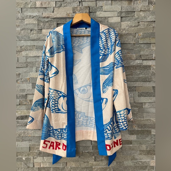 Blue Fish Swimsuit Bathing Suit Coverup Kimono Mini Dress Small - Picture 10 of 11